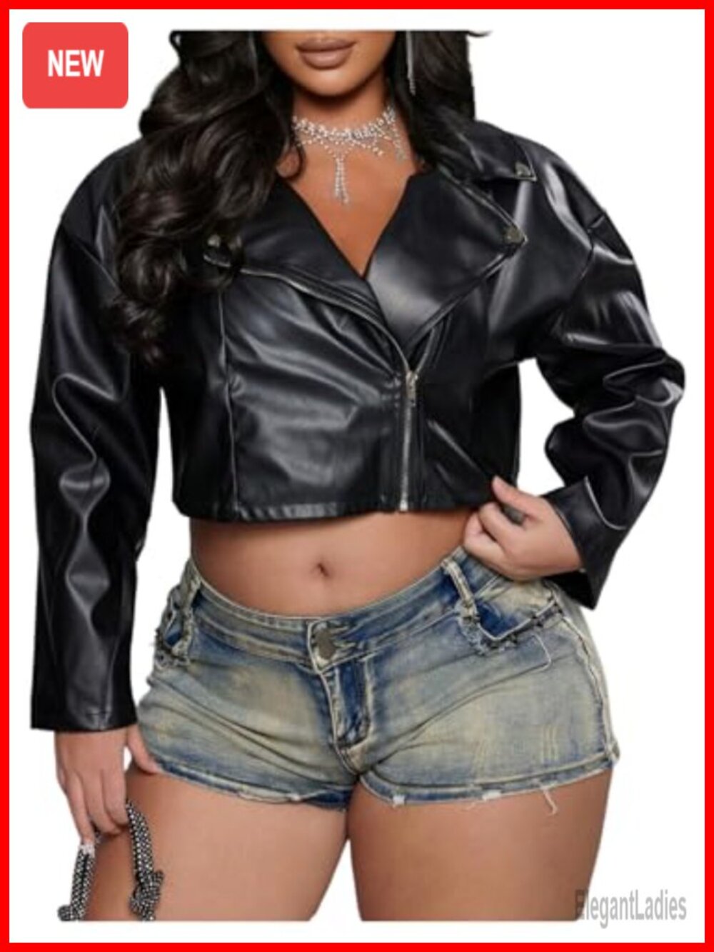 Plus Size Faux Leather Bomber Jacket Crop Motorcycle Biker Coat Long Sleeve Zip